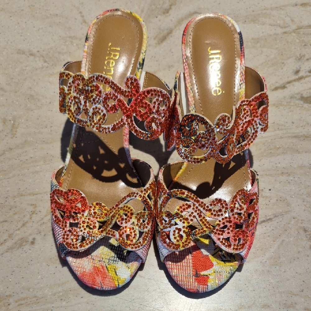 J.Renee Francie Vibrant Multicolor Embellished Sandals Size 8